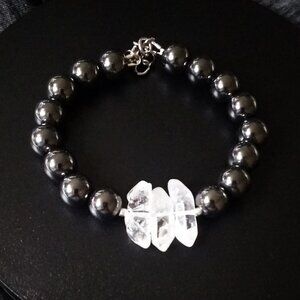 Clarity of Mind & Calm! Massive Chunky Hematite + Quartz Bracelet for 7-8" Wrist